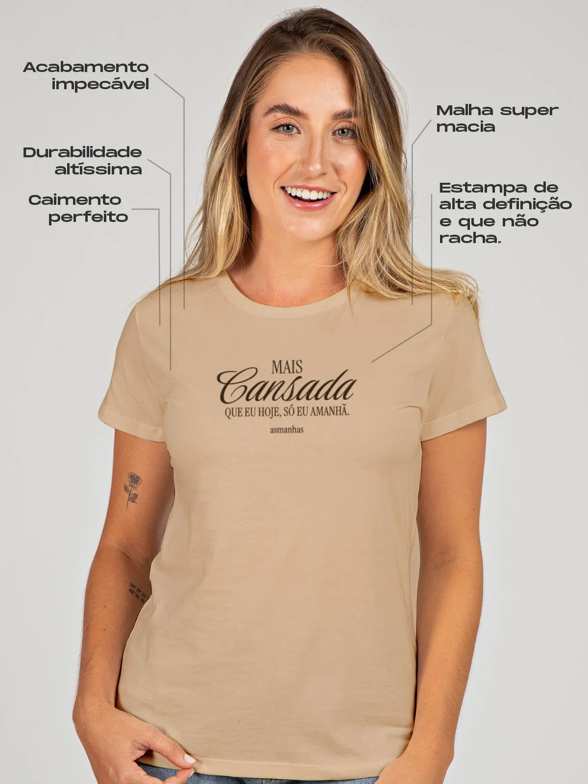 Camiseta Feminina Mais Cansada que Eu Hoje Asmanhas Liquida