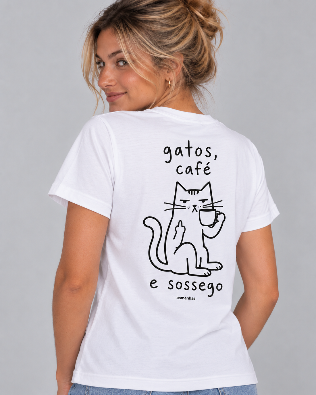 Camiseta Feminina Gatos Café e Sossego Asmanhas