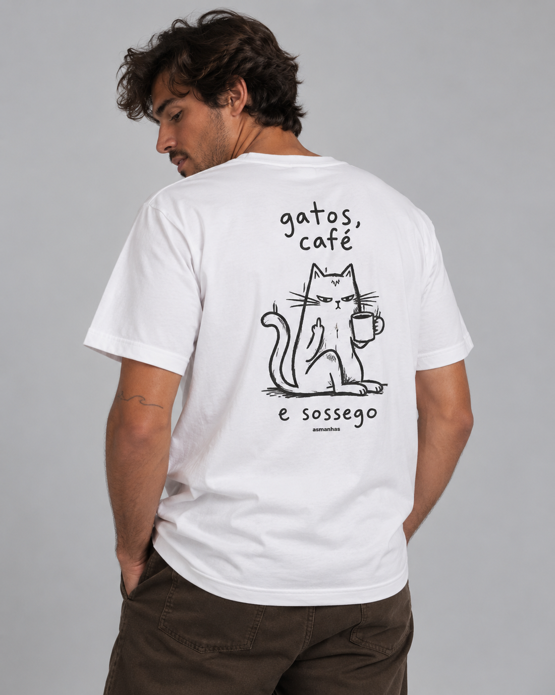 Camiseta Gatos Café e Sossego Asmanhas