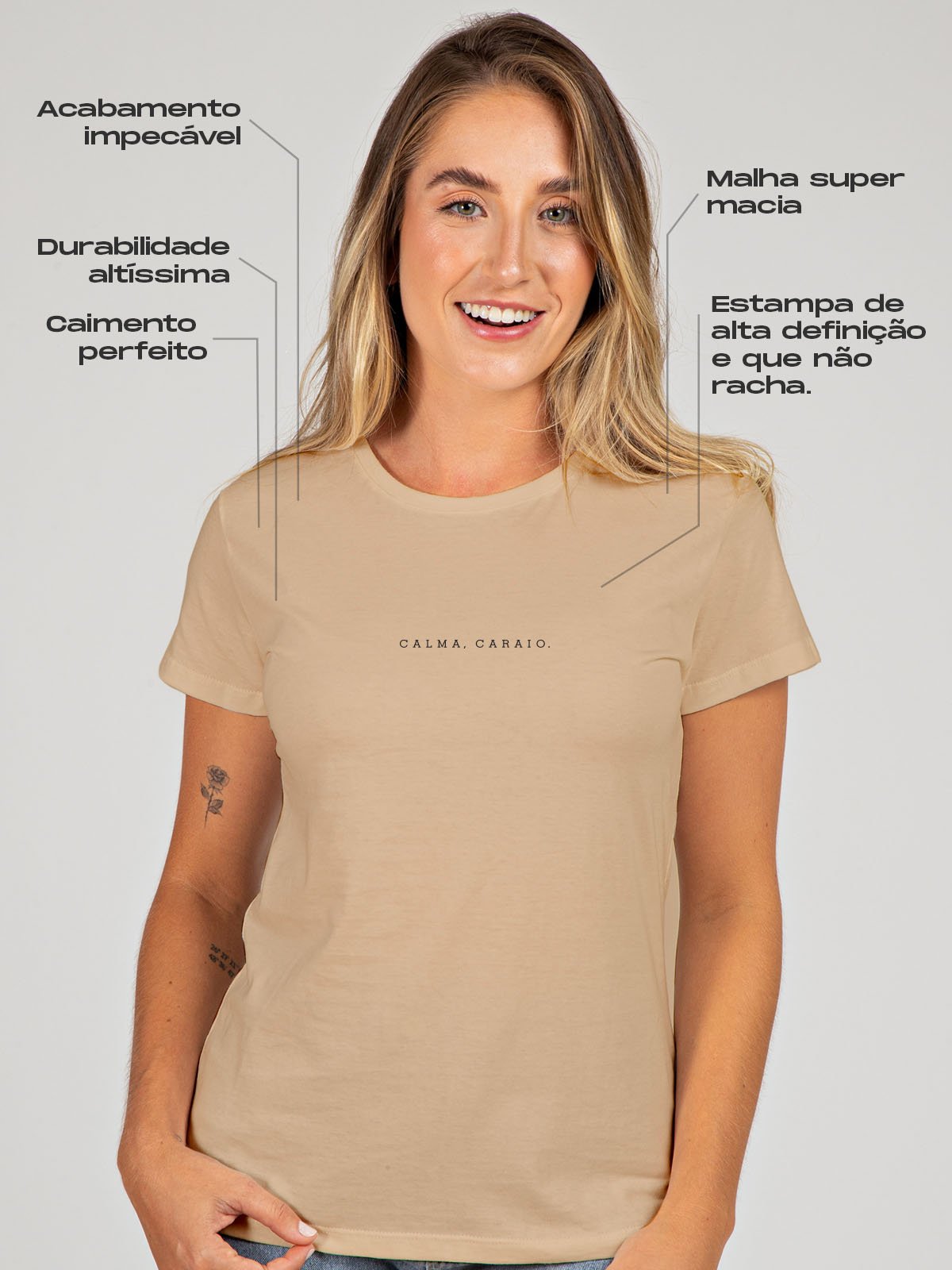 Camiseta Feminina Calma Caraio Minimalista Asmanhas
