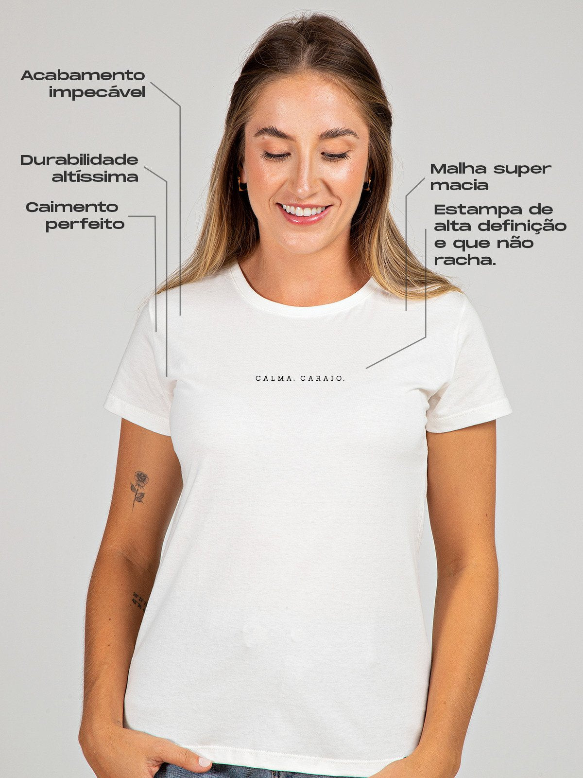 Camiseta Feminina Calma Caraio Minimalista Asmanhas