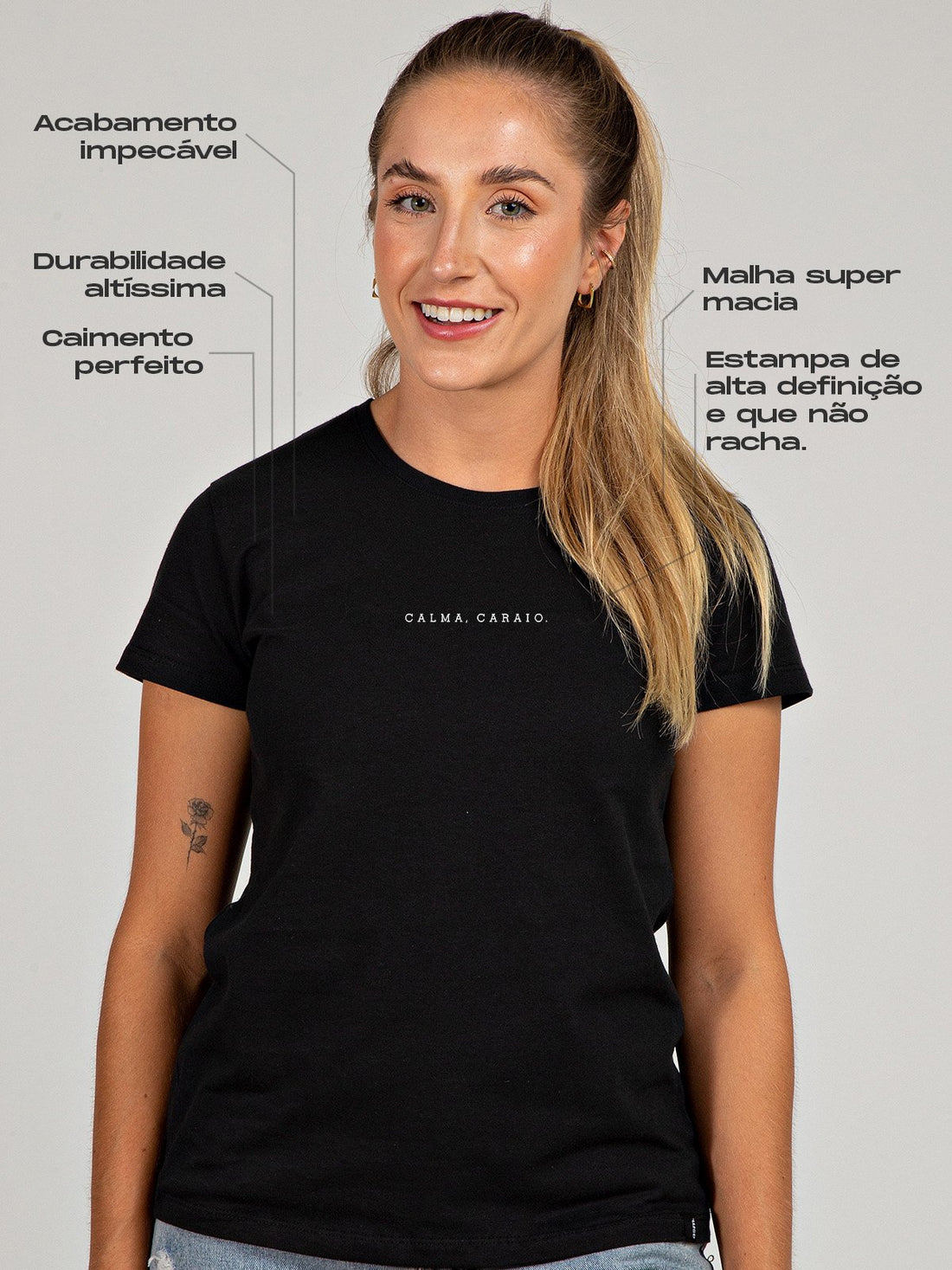 Camiseta Feminina Calma Caraio Minimalista Asmanhas