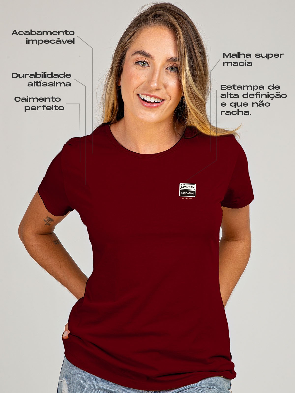 Camiseta Feminina Alto em Sarcasmo Asmanhas