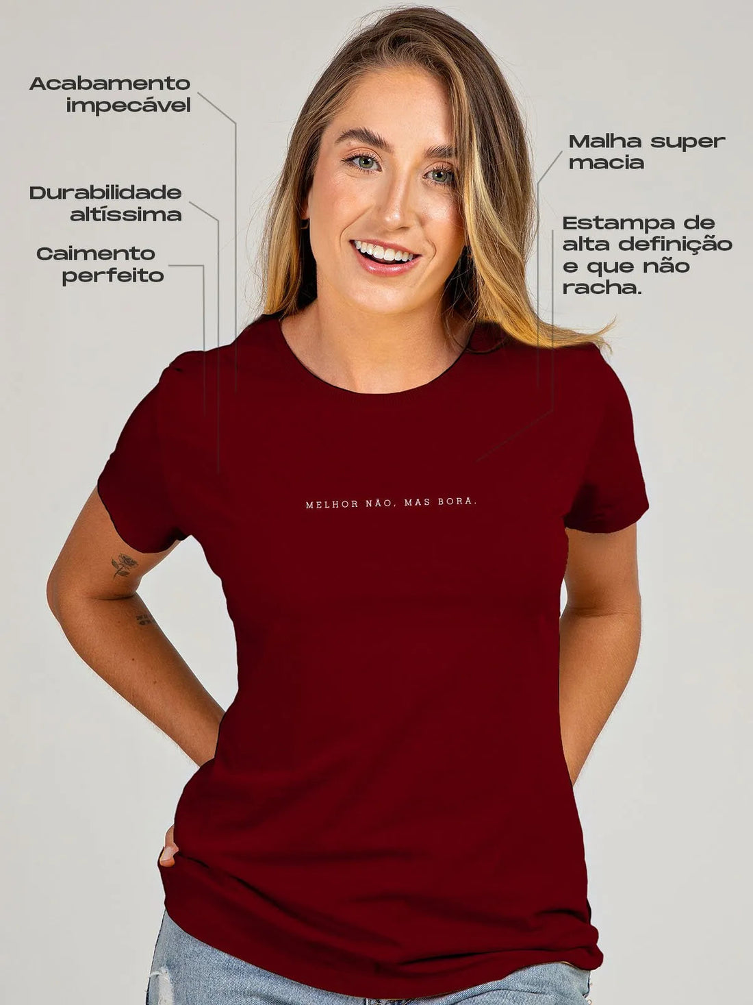 Camiseta Feminina Melhor Não, Mas Bora Asmanhas