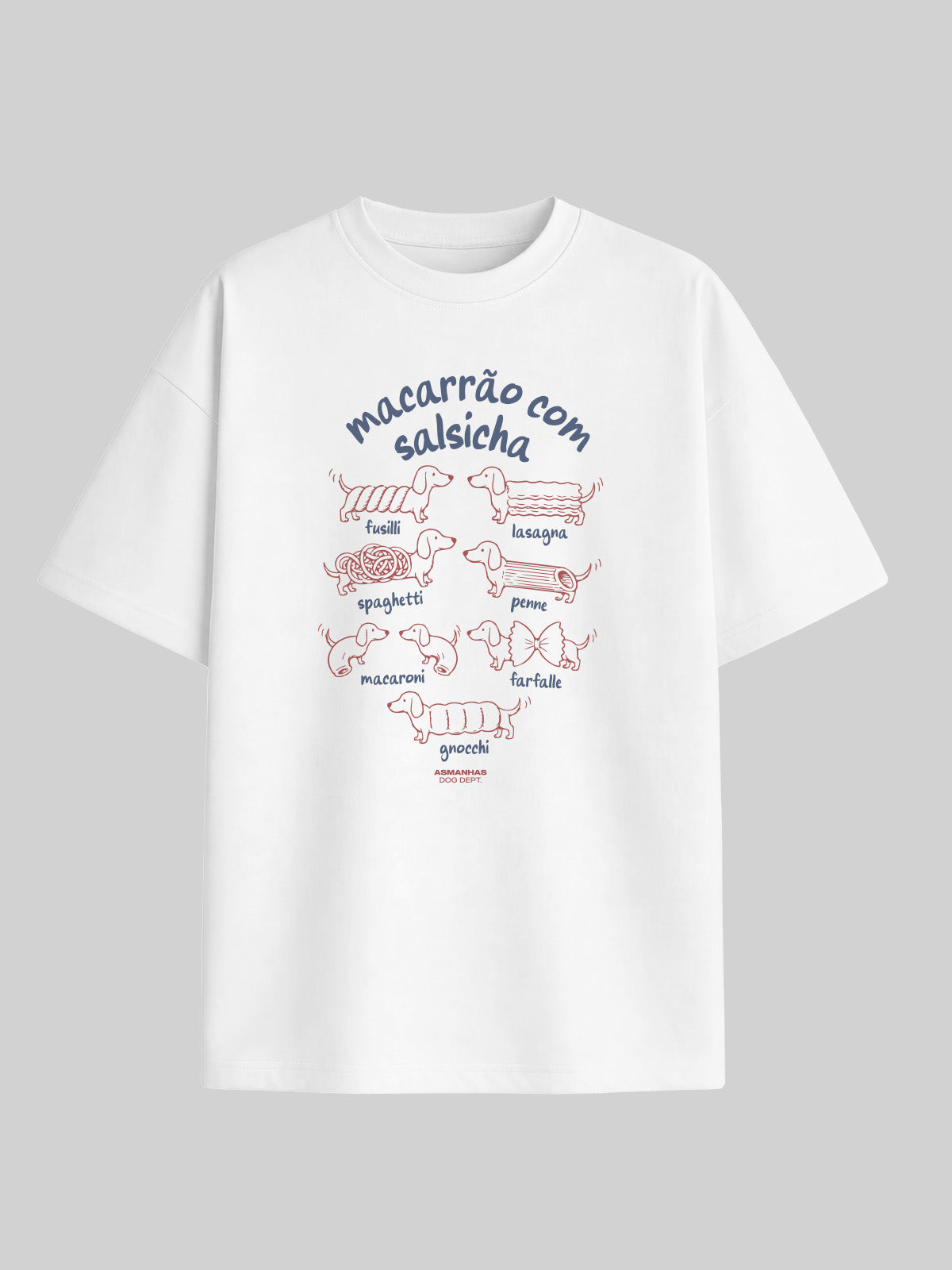 Camiseta Oversized Macarrão Com Salsicha Asmanhas