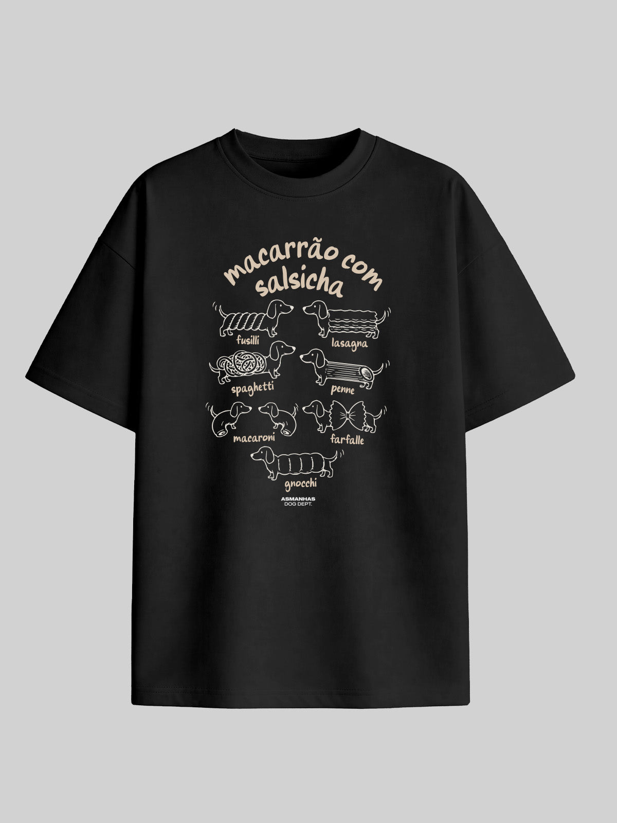 Camiseta Oversized Macarrão Com Salsicha Asmanhas