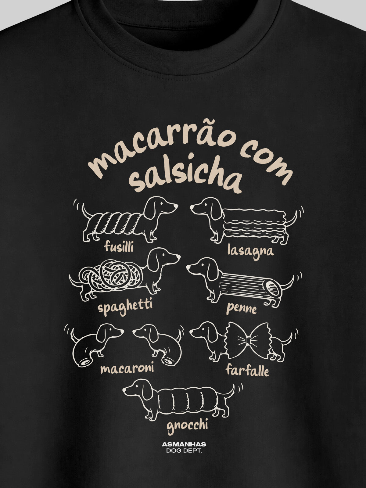 Camiseta Oversized Macarrão Com Salsicha Asmanhas