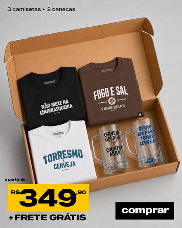 Kit Churras: 3 Camisetas + 2 Copos
