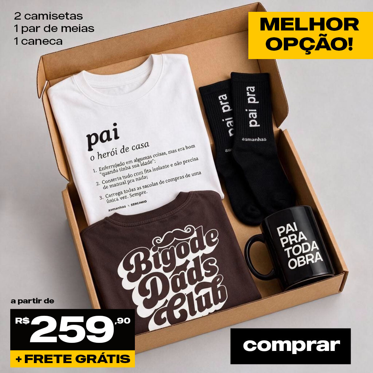 Kit Pais - 2 Camisetas, Caneca e Meia