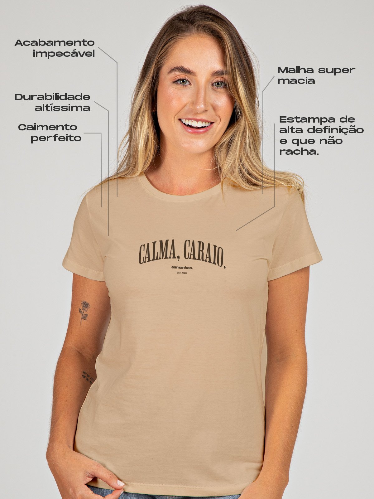 Camiseta Feminina Calma Caraio Nova Asmanhas