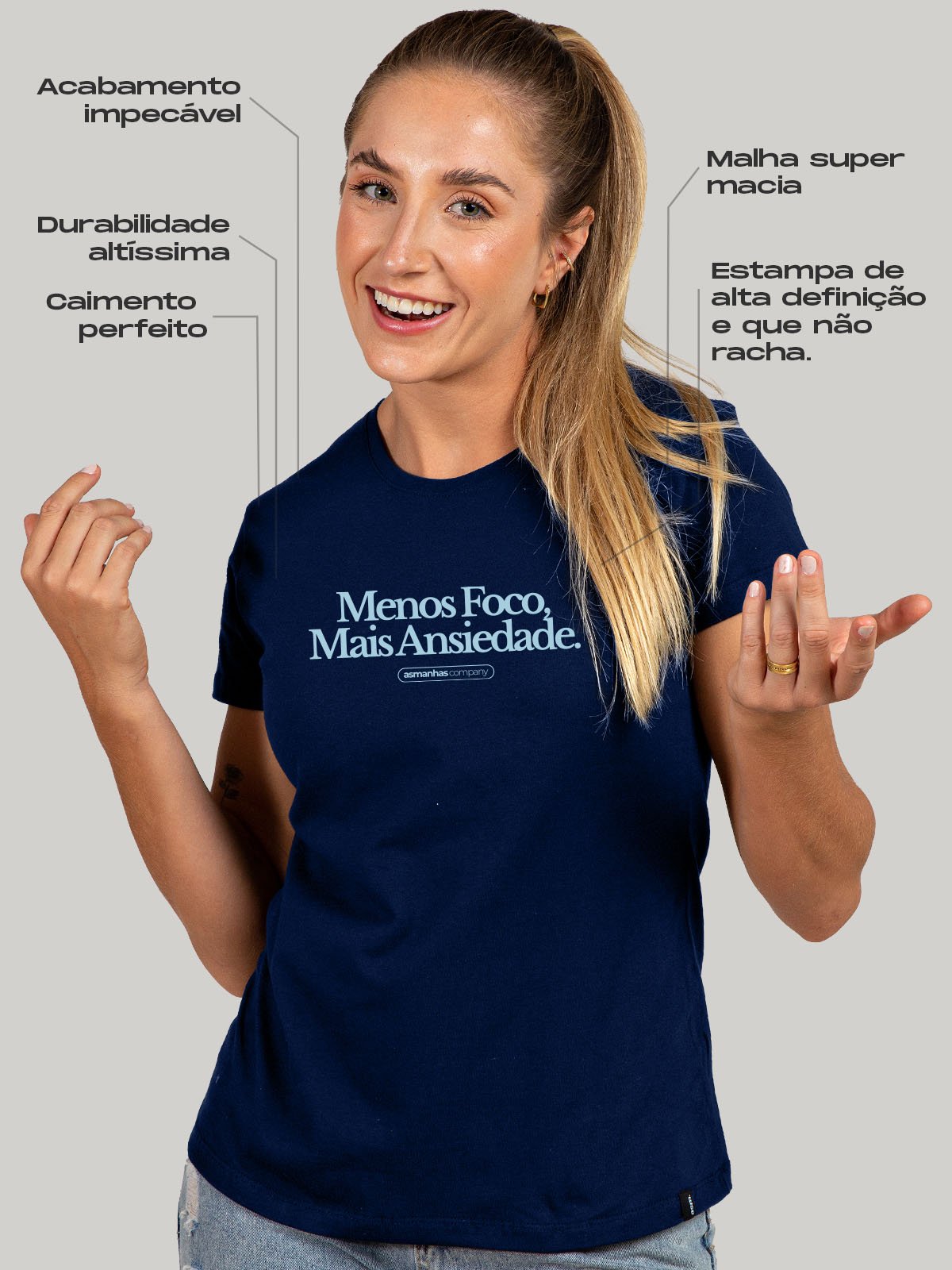Camiseta Feminina Menos Foco Mais Ansiedade Asmanhas