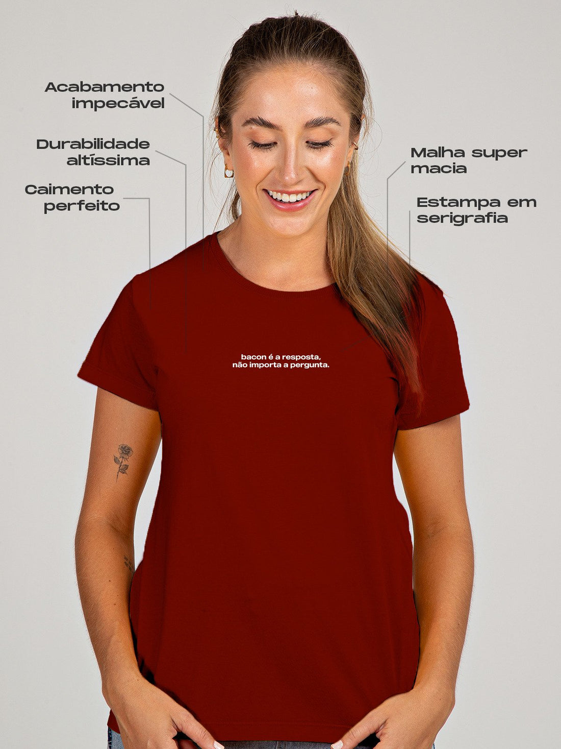 Camiseta Feminina Bacon é a Resposta Asmanhas