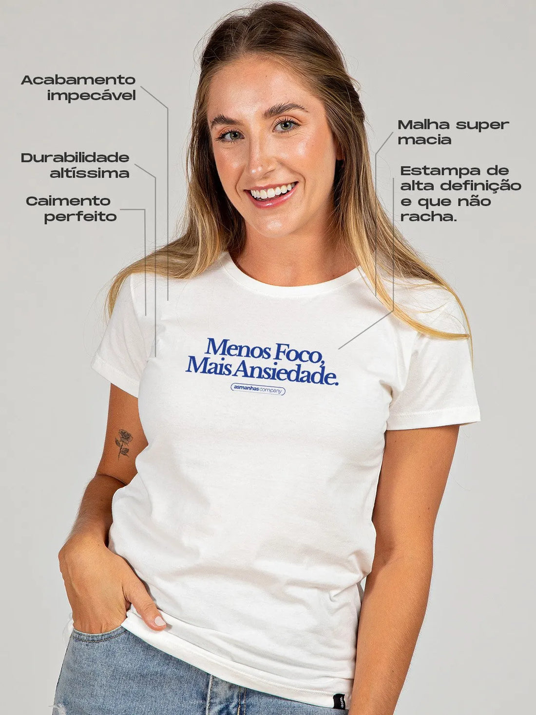 Camiseta Feminina Menos Foco Mais Ansiedade Asmanhas