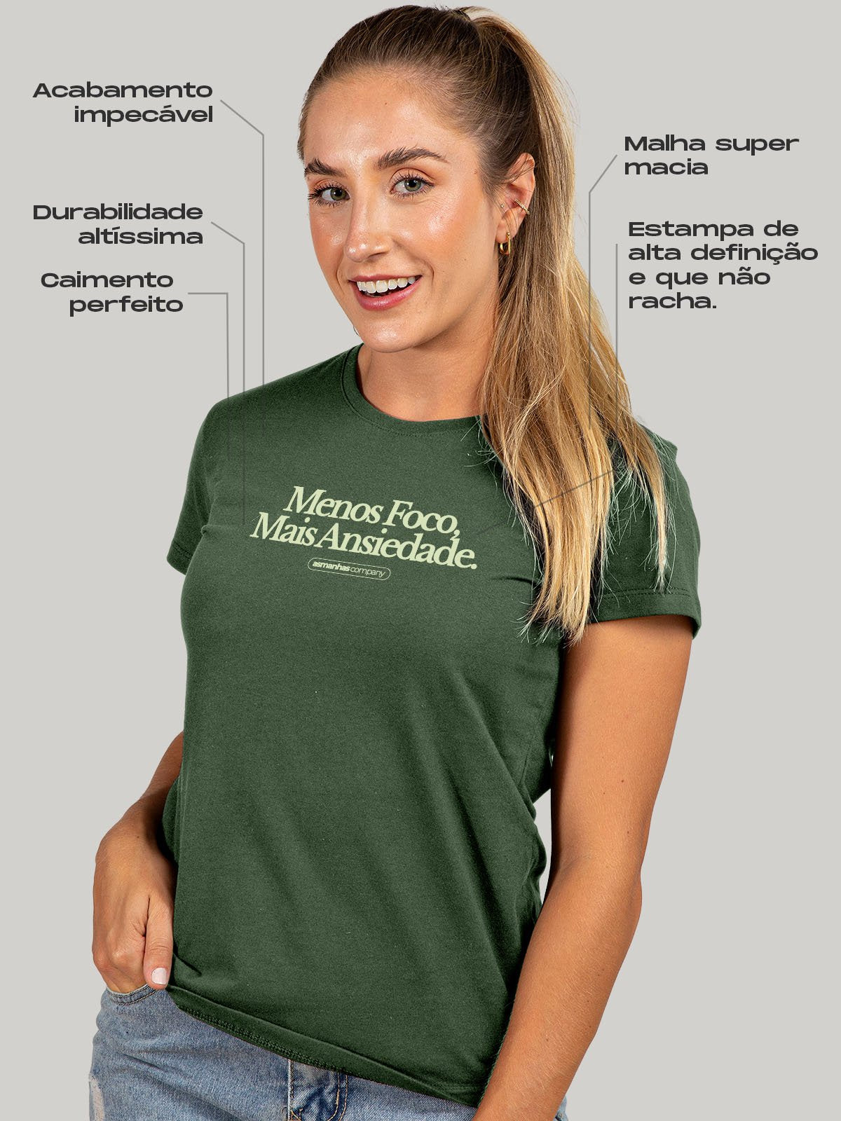 Camiseta Feminina Menos Foco Mais Ansiedade Asmanhas