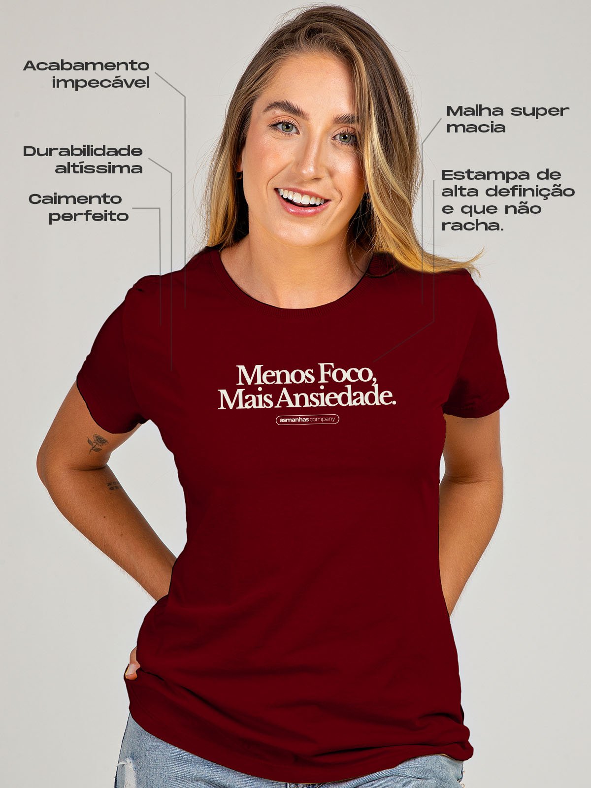Camiseta Feminina Menos Foco Mais Ansiedade Asmanhas