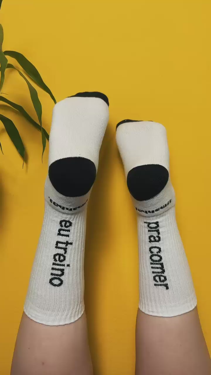 Meia Eu Treino Pra Comer Asmanhas - Branca
